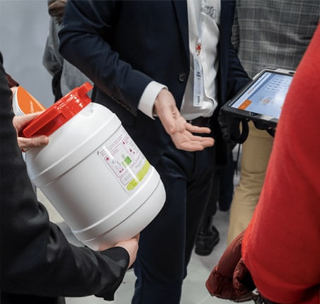 A man showing new packaging design