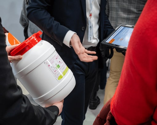 A man showing new packaging design
