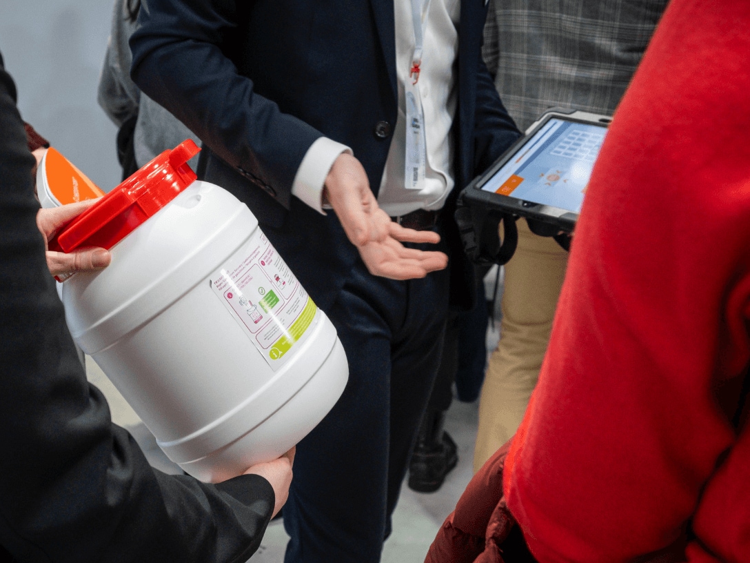 A man showing new packaging design